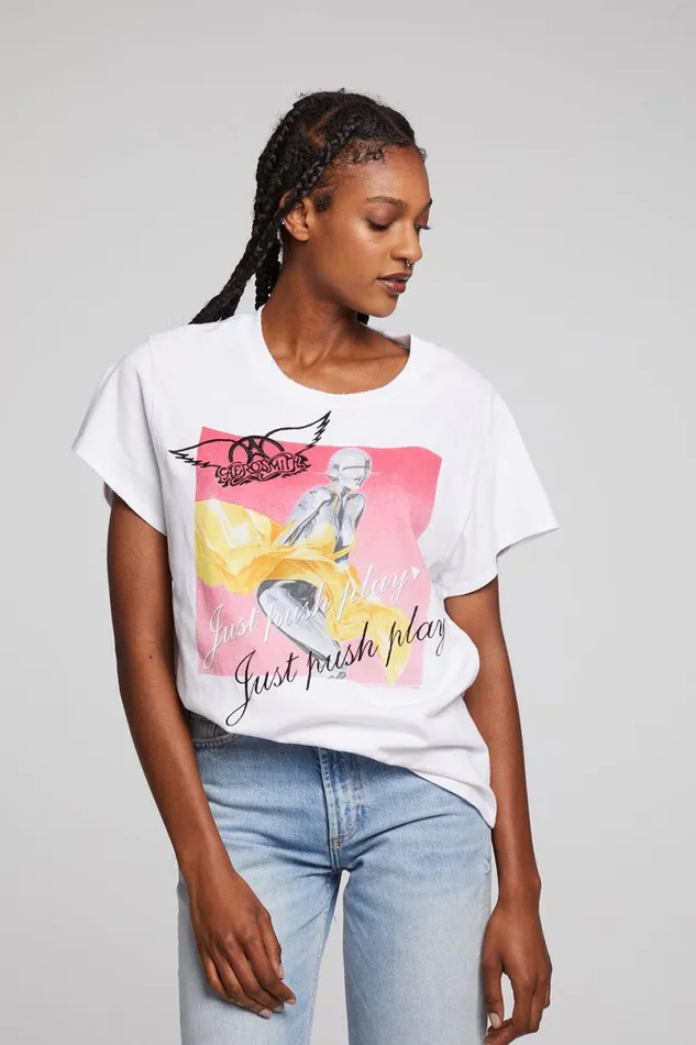 Womens Tops Chaser Brand Aerosmith Just Push Play Tee
