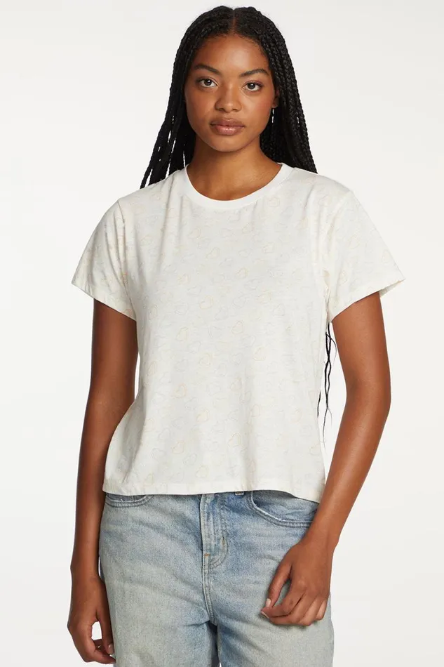 Womens Tops Chaser Brand Allover Valentine Crewneck Tee