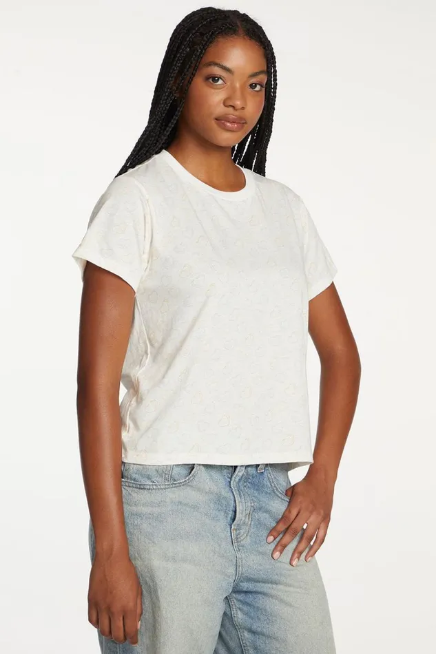 Womens Tops Chaser Brand Allover Valentine Crewneck Tee