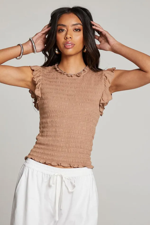 Womens Tops Chaser Brand Ann Warm Taupe Blouse