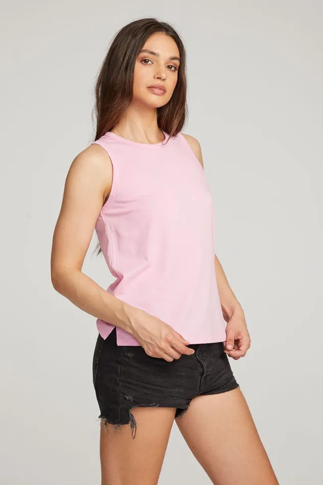 Womens Tops Chaser Brand Basic Pastel Lavender Slit Tank