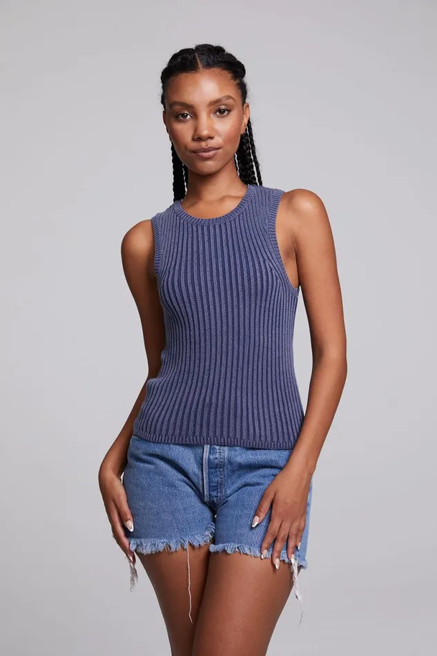 Womens Tops Chaser Brand Carnaby Washed Indigo Tank Top