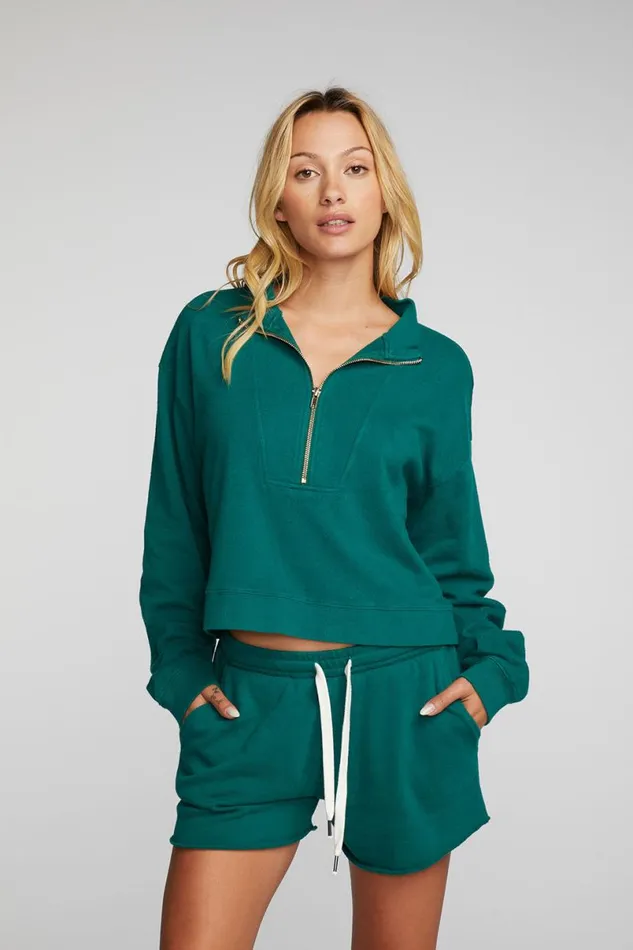 Womens Tops Chaser Brand Cotton Fleece Half Zip Up Pullover With Rib