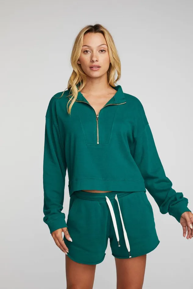 Womens Tops Chaser Brand Cotton Fleece Half Zip Up Pullover With Rib