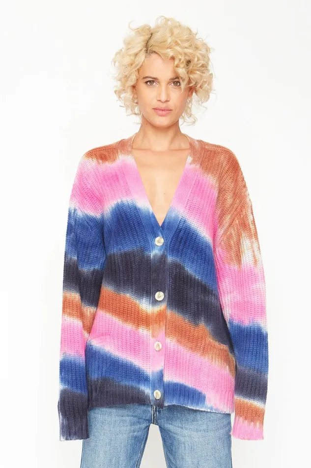 Womens Tops Chaser Brand Grandpa Cardigan Sweater 8211 Tie Dye