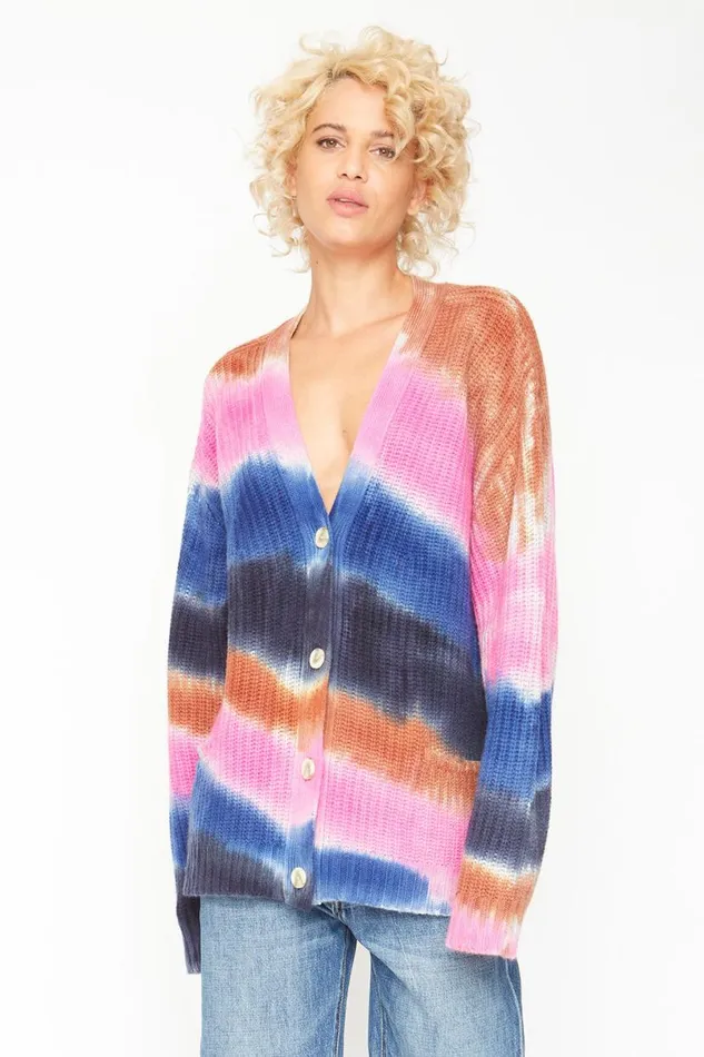 Womens Tops Chaser Brand Grandpa Cardigan Sweater 8211 Tie Dye