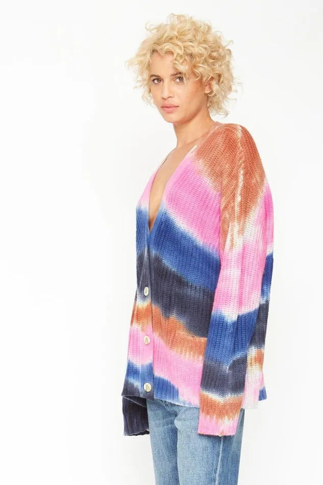 Womens Tops Chaser Brand Grandpa Cardigan Sweater 8211 Tie Dye