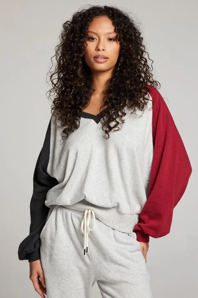 Womens Tops Chaser Brand Hannah Fire Color Block V Neck Pullover