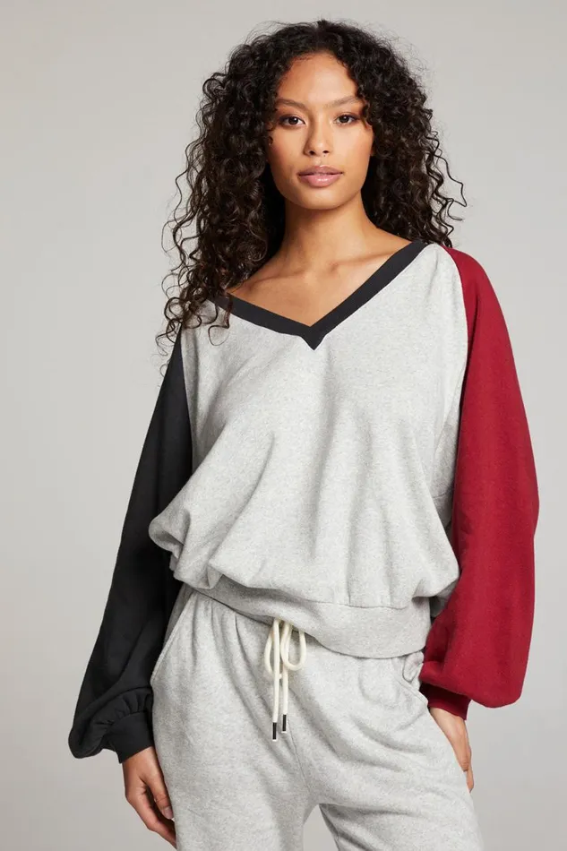 Womens Tops Chaser Brand Hannah Fire Color Block V Neck Pullover