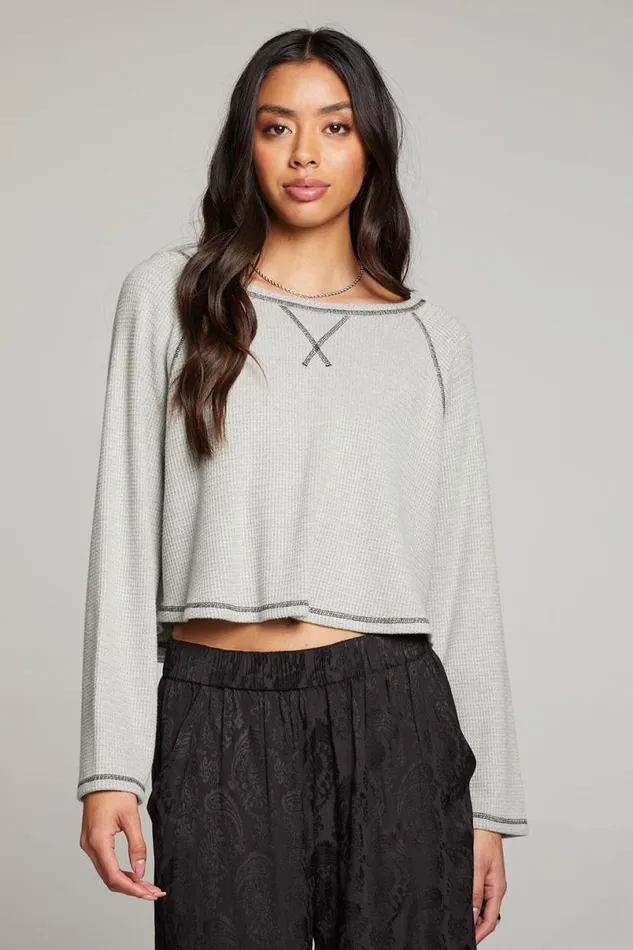 Womens Tops Chaser Brand Lucy Heather Grey Long Sleeve