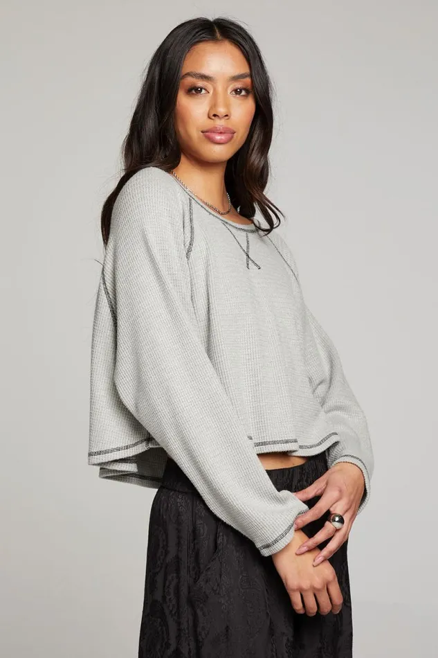 Womens Tops Chaser Brand Lucy Heather Grey Long Sleeve