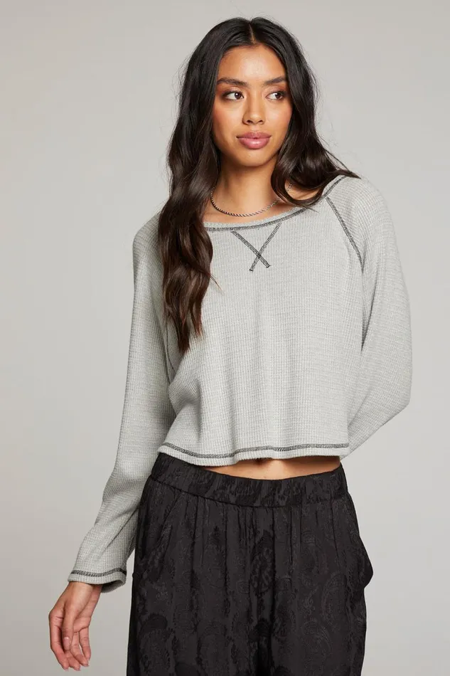 Womens Tops Chaser Brand Lucy Heather Grey Long Sleeve