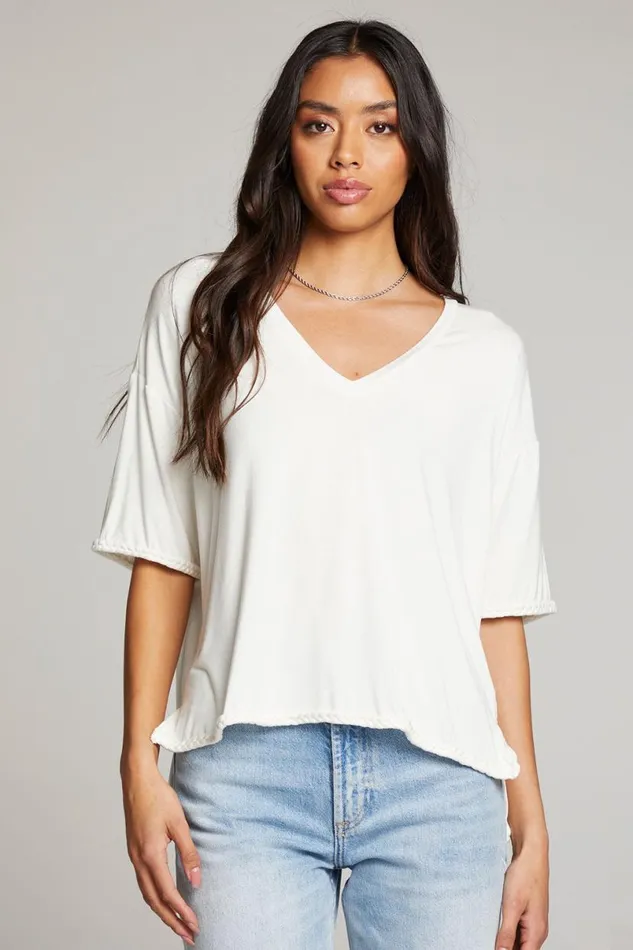 Womens Tops Chaser Brand Mason White V Neck