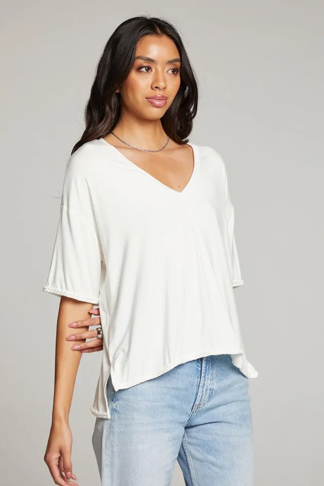 Womens Tops Chaser Brand Mason White V Neck