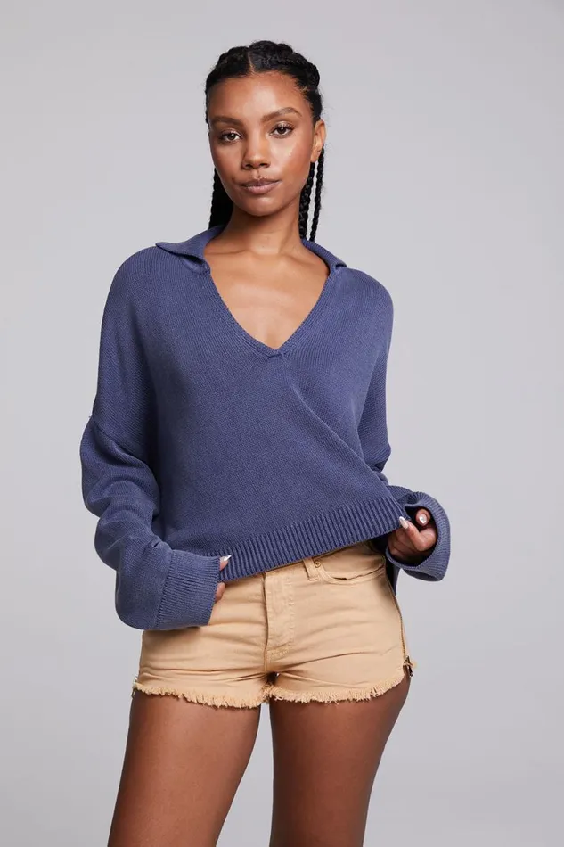 Womens Tops Chaser Brand Mercury Washed Indigo Crop Pullover