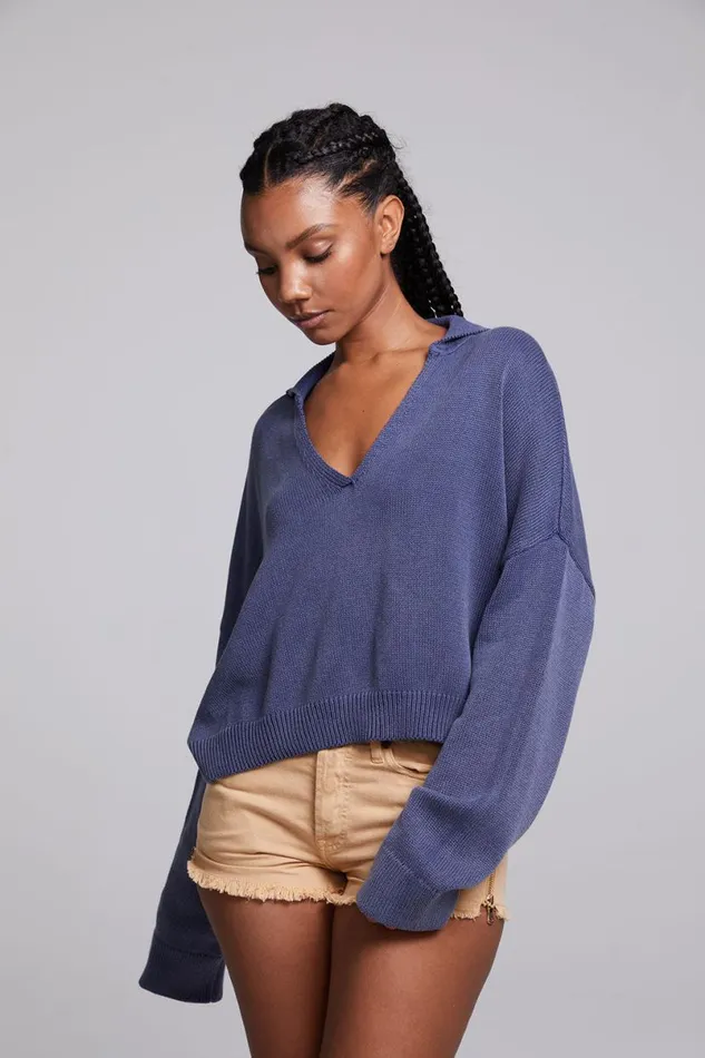 Womens Tops Chaser Brand Mercury Washed Indigo Crop Pullover