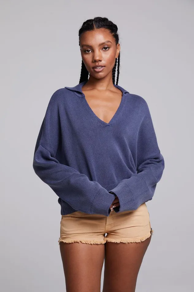 Womens Tops Chaser Brand Mercury Washed Indigo Crop Pullover