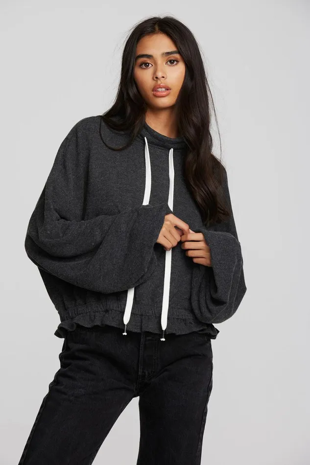 Womens Tops Chaser Brand Recycled Bliss Knit Cropped Pullover With Elastic Waist and Sleeve