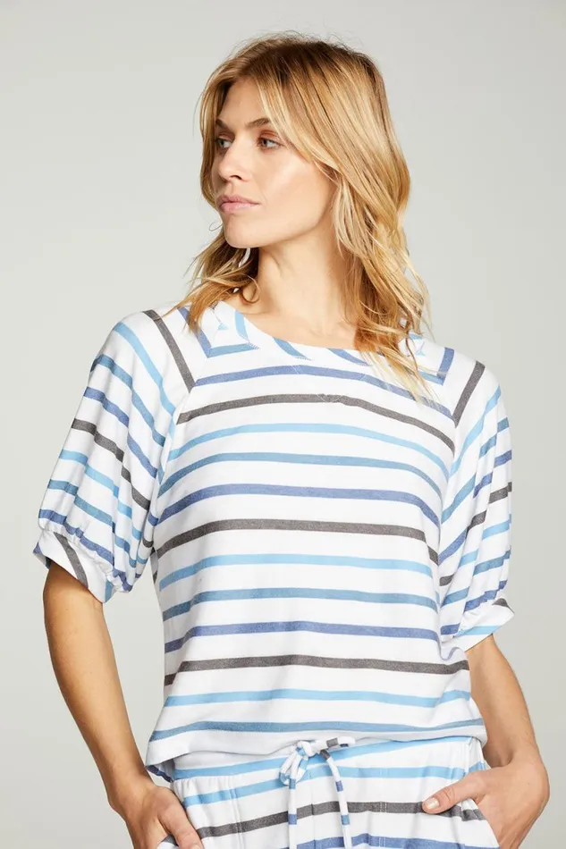 Womens Tops Chaser Brand Recycled Cozy Knit Blouson Short Sleeve Raglan Pullover