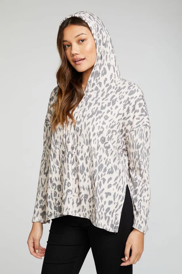 Womens Tops Chaser Brand Recycled Love Rib Long Sleeve Drop Shoulder Slit Side Pullover Hoodie
