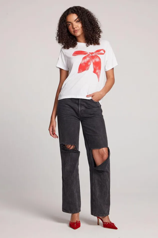 Womens Tops Chaser Brand Red Bow Tee