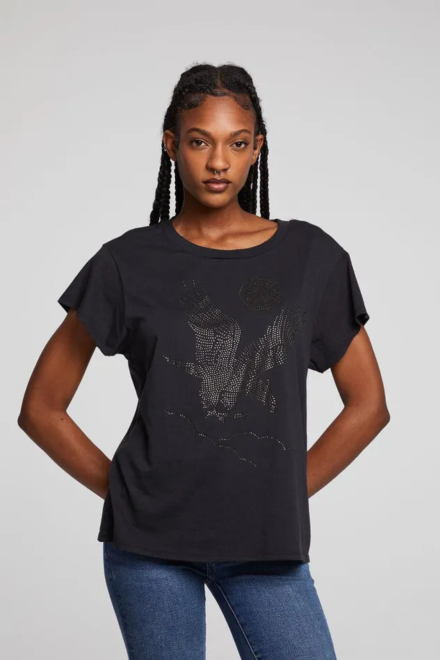Womens Tops Chaser Brand Rhinestone Eagle Tee