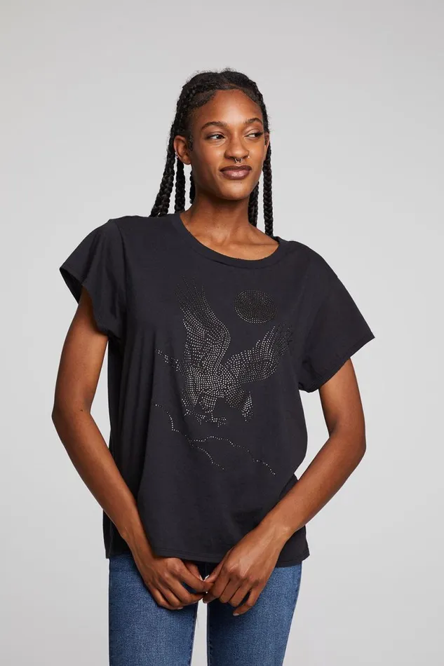 Womens Tops Chaser Brand Rhinestone Eagle Tee