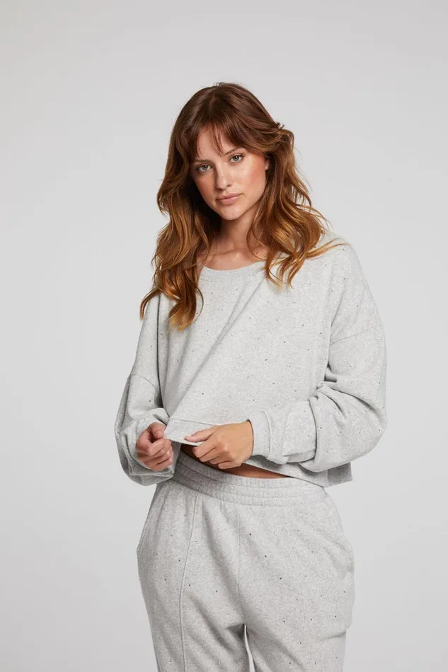 Womens Tops Chaser Brand Scarlet Heather Grey Pullover