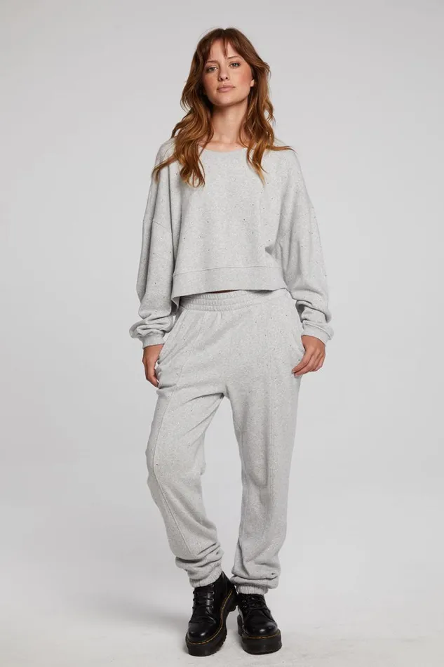 Womens Tops Chaser Brand Scarlet Heather Grey Pullover