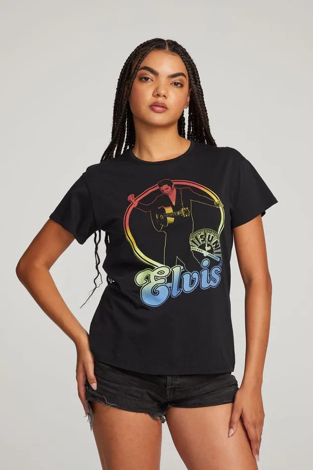 Womens Tops Chaser Brand Sun Records Rainbow Elvis Tee