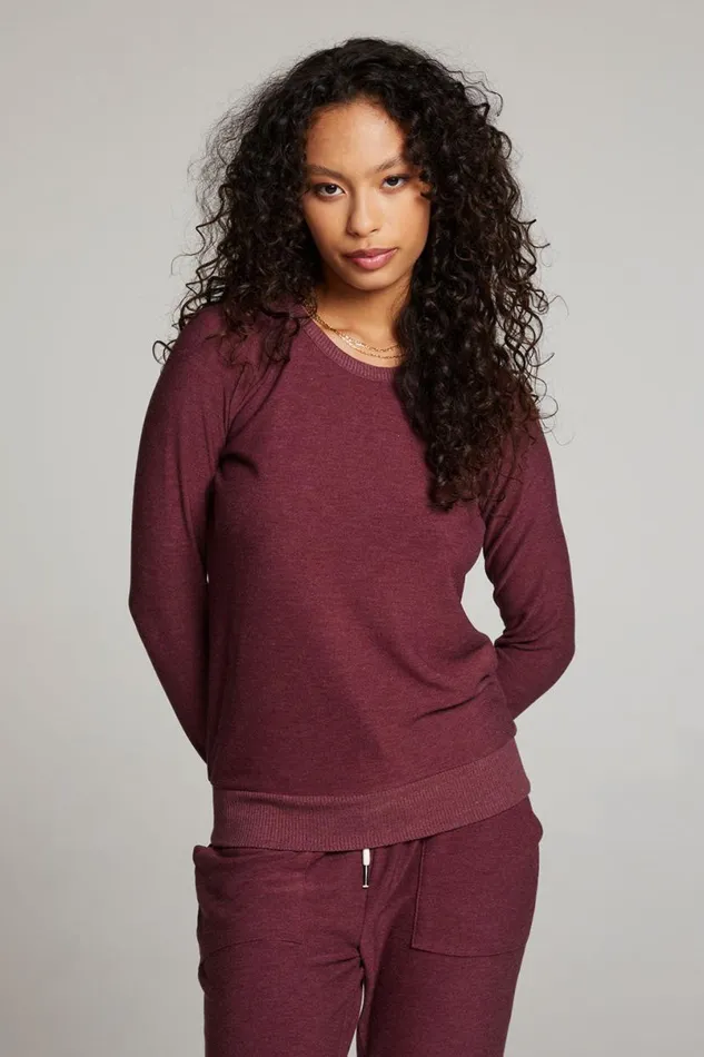 Womens Tops Chaser Brand Wine Red Long Sleeve Raglan Pullover
