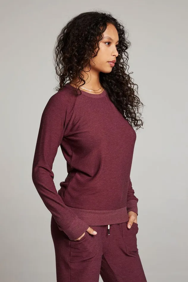 Womens Tops Chaser Brand Wine Red Long Sleeve Raglan Pullover