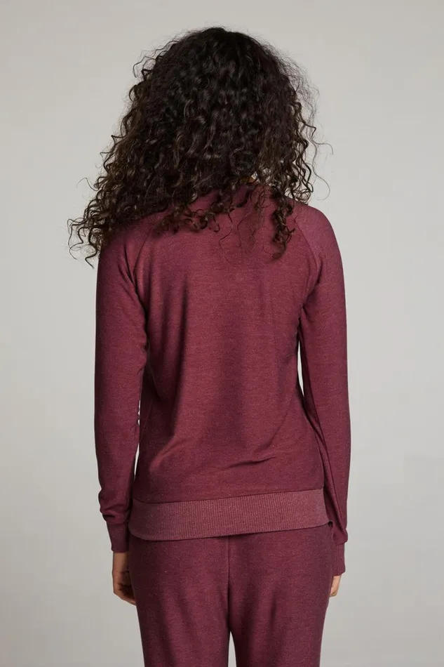 Womens Tops Chaser Brand Wine Red Long Sleeve Raglan Pullover