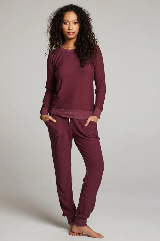 Womens Tops Chaser Brand Wine Red Long Sleeve Raglan Pullover