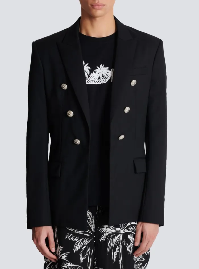 Wool 6button Jacket Black Men Balmain Jackets And Blazers