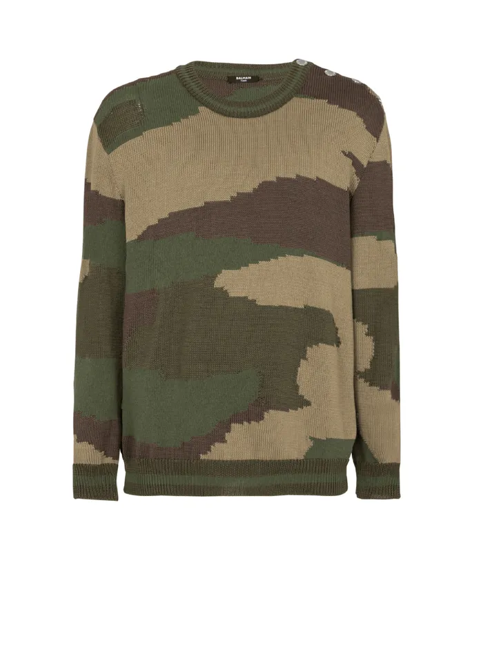 Wool Camouflage Jumper Khaki Men Balmain Knitwear