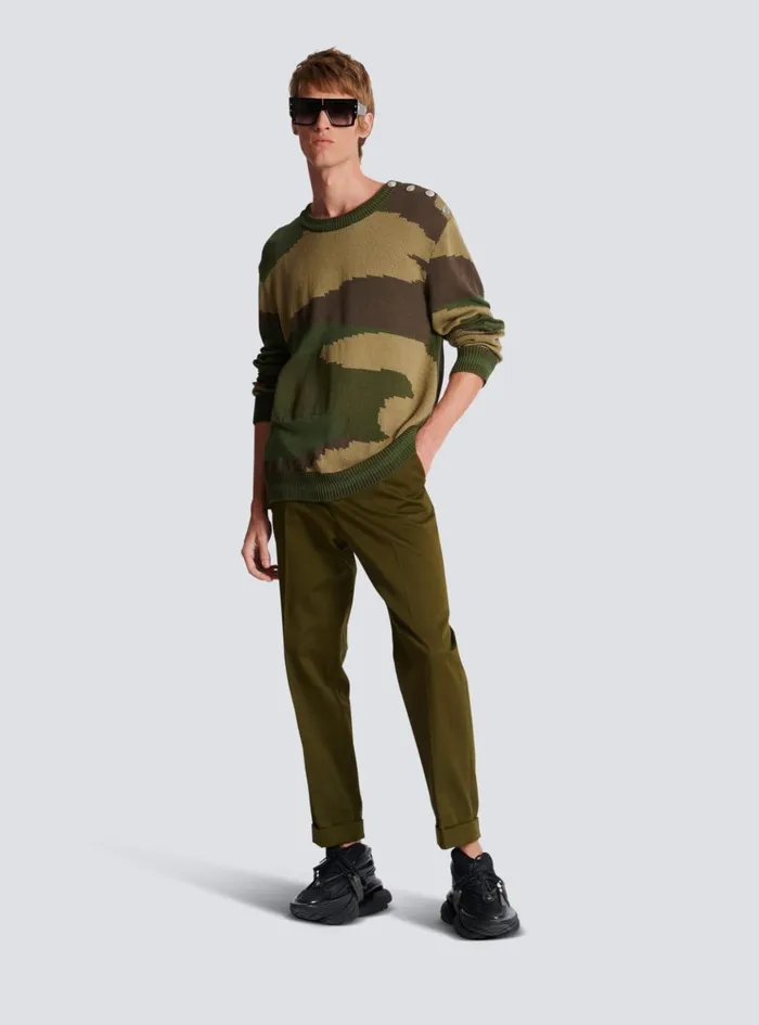 Wool Camouflage Jumper Khaki Men Balmain Knitwear