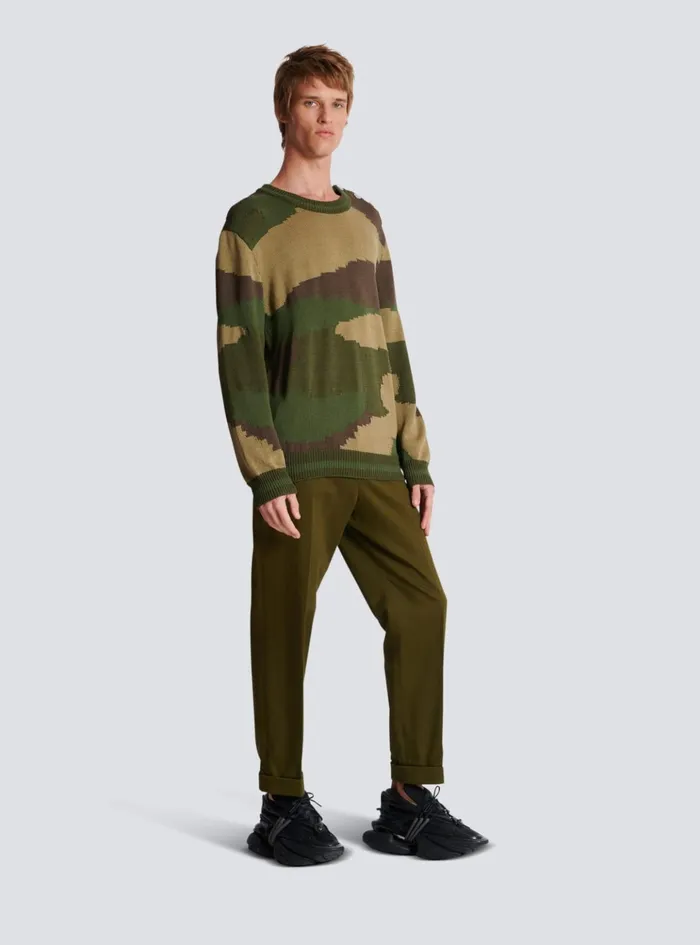 Wool Camouflage Jumper Khaki Men Balmain Knitwear
