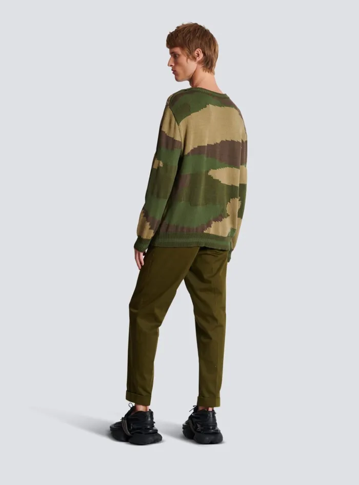 Wool Camouflage Jumper Khaki Men Balmain Knitwear