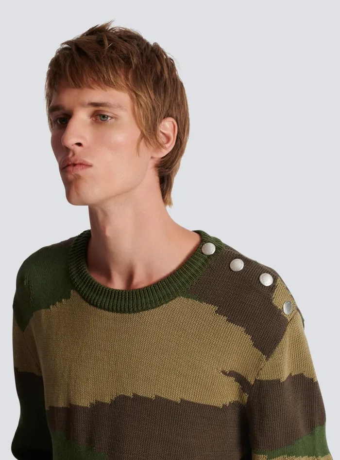Wool Camouflage Jumper Khaki Men Balmain Knitwear