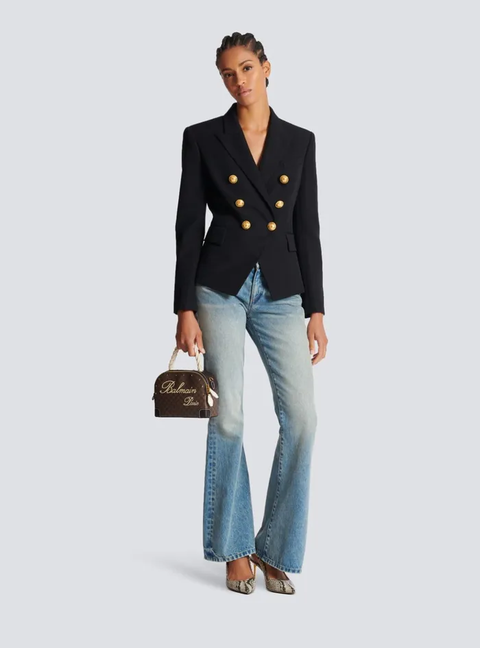 Wool Doublebreasted Jacket Black Women Balmain Jackets And Blazers