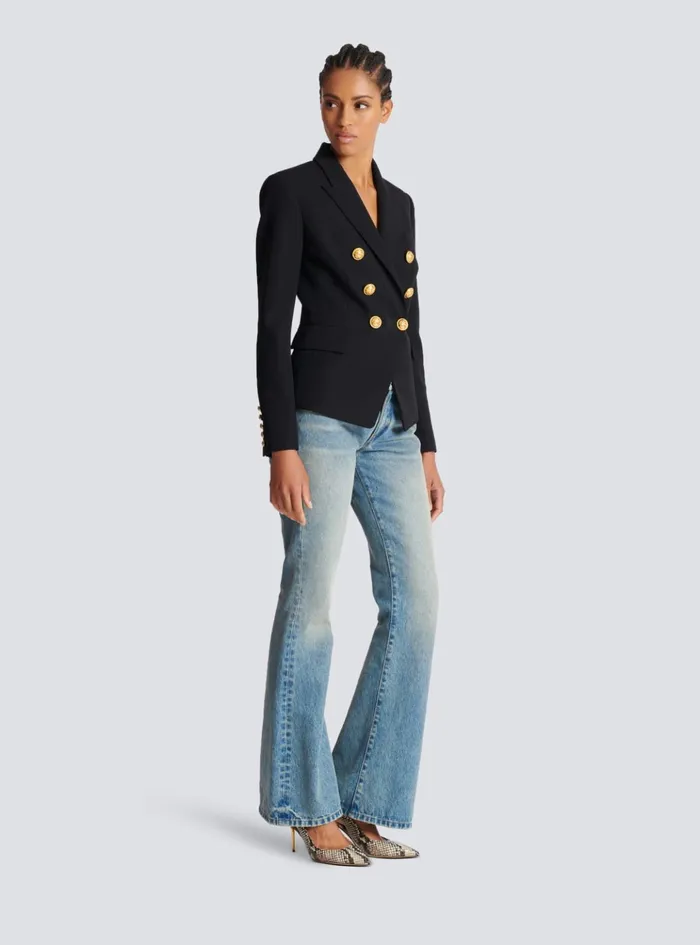 Wool Doublebreasted Jacket Black Women Balmain Jackets And Blazers