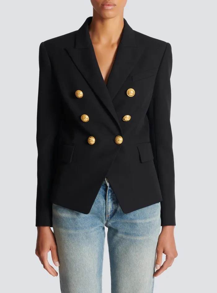 Wool Doublebreasted Jacket Black Women Balmain Jackets And Blazers