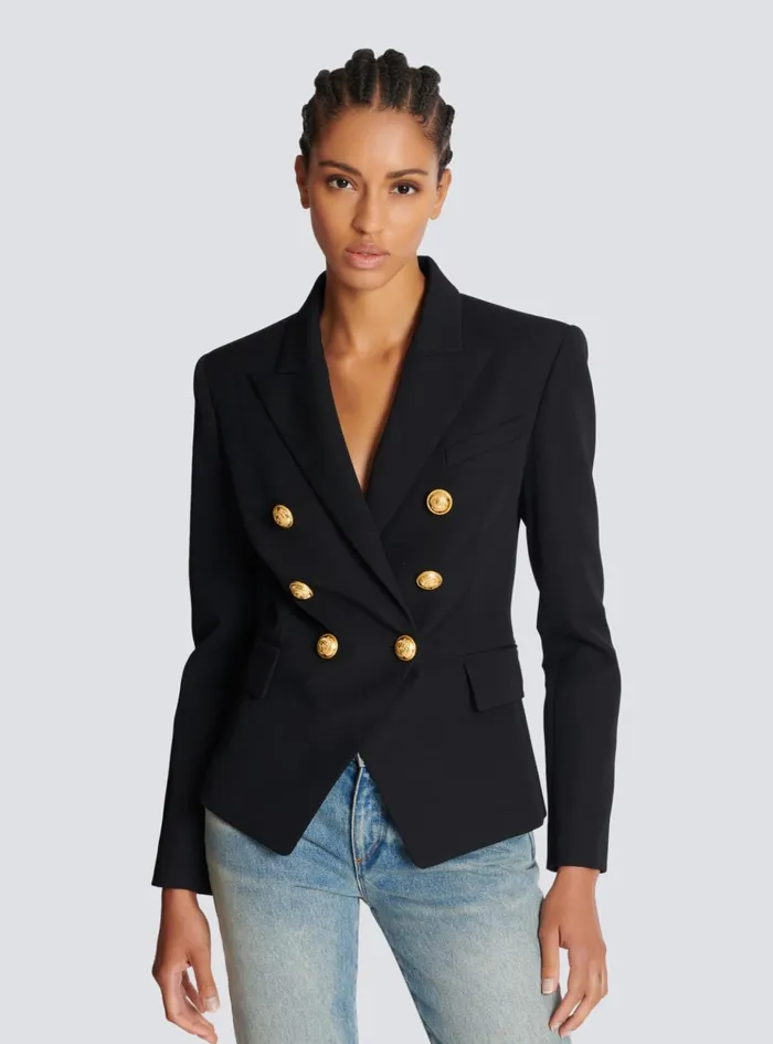 Wool Doublebreasted Jacket Black Women Balmain Jackets And Blazers