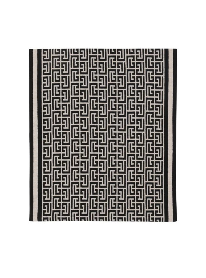 Wool Scarf With Monogram Black Men Balmain Scarves