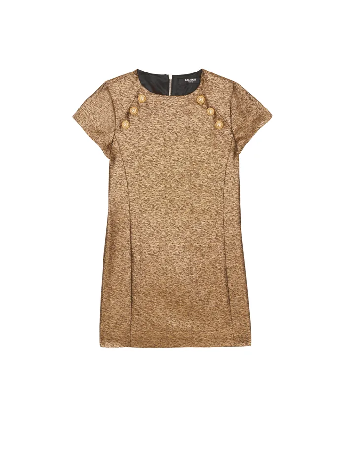 Woven Lurex Dress Gold Kids Balmain