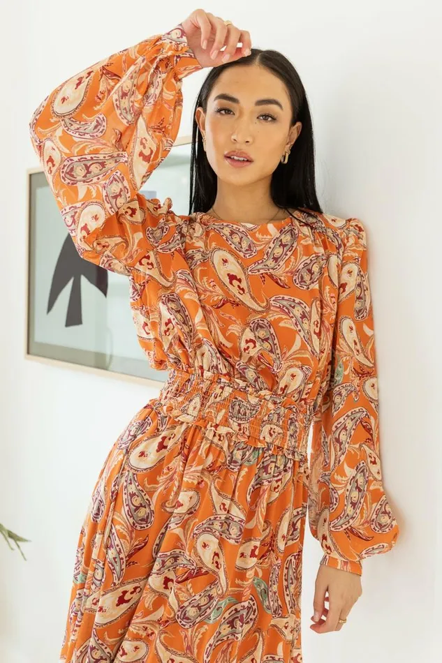 Xana Paisley Dress 8211 FINAL SALE Orange Women Bohme Dresses