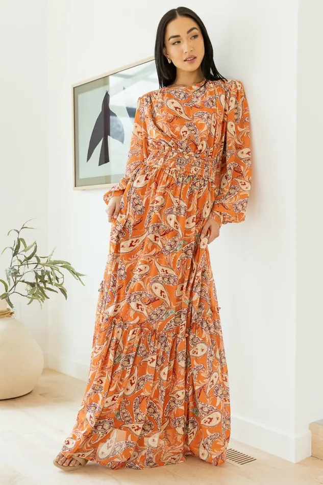Xana Paisley Dress 8211 FINAL SALE Orange Women Bohme Dresses