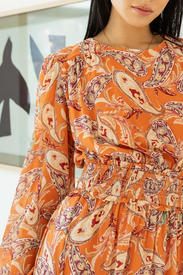 Xana Paisley Dress 8211 FINAL SALE Orange Women Bohme Dresses