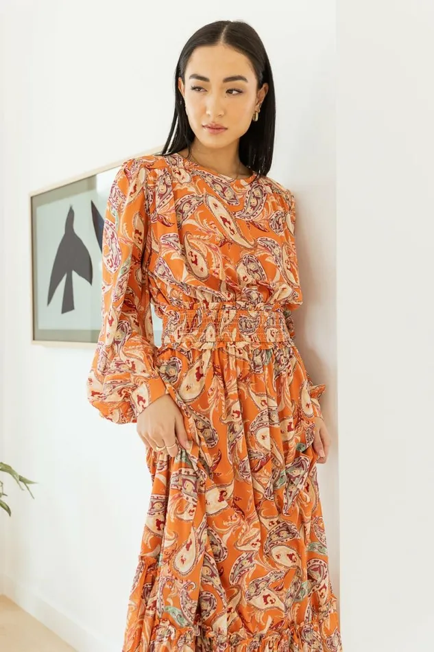 Xana Paisley Dress 8211 FINAL SALE Orange Women Bohme Dresses